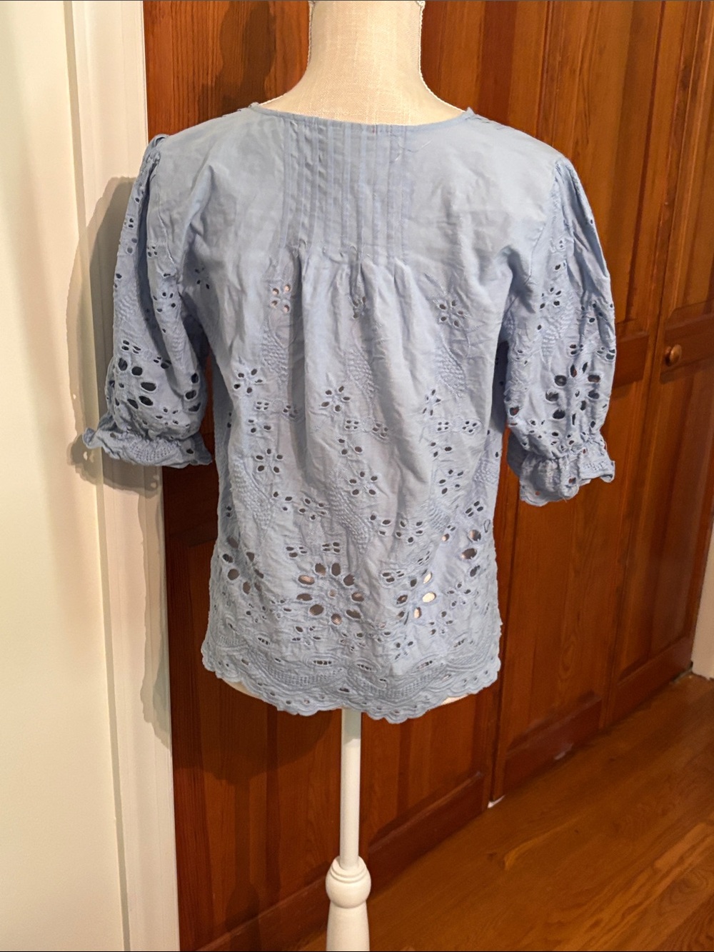 Light Blue Eyelet Peasant Blouse - Women's Top - Picture 2 of 4